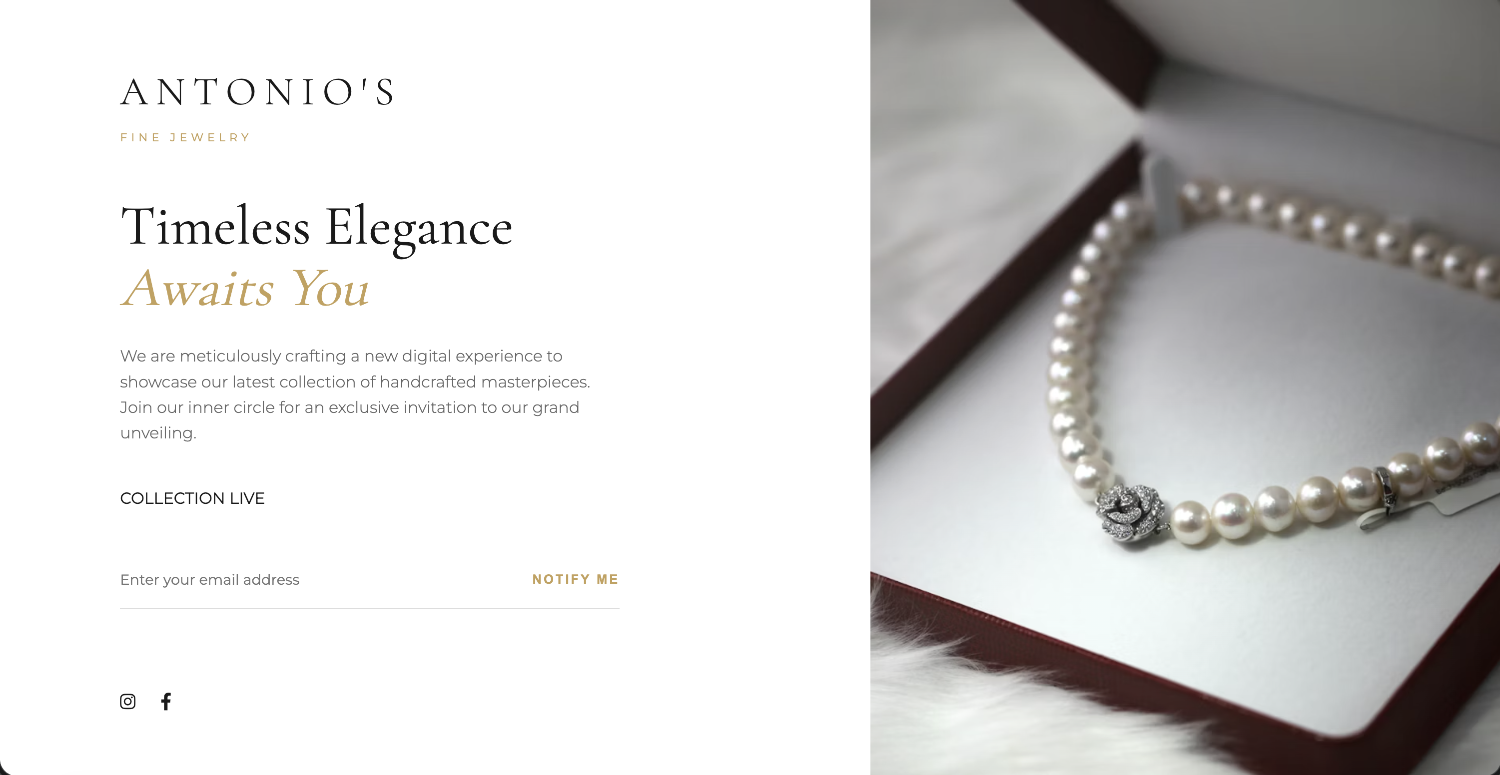 Expresso AI Coming Soon app interface showing AI-generated coming soon page for jewelry store