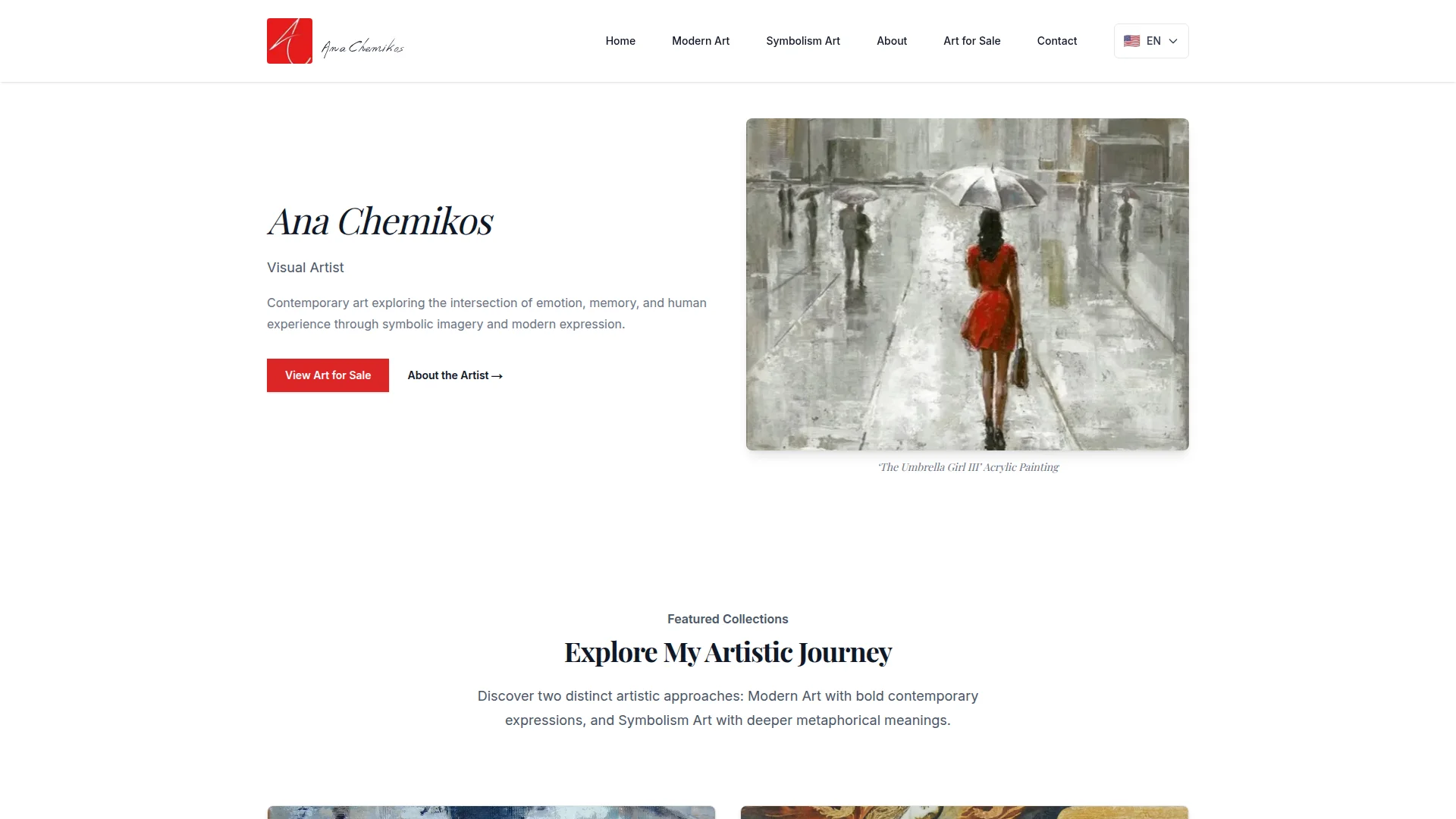 Ana Chemikos’s art website featuring the painting The Umbrella Girl III.