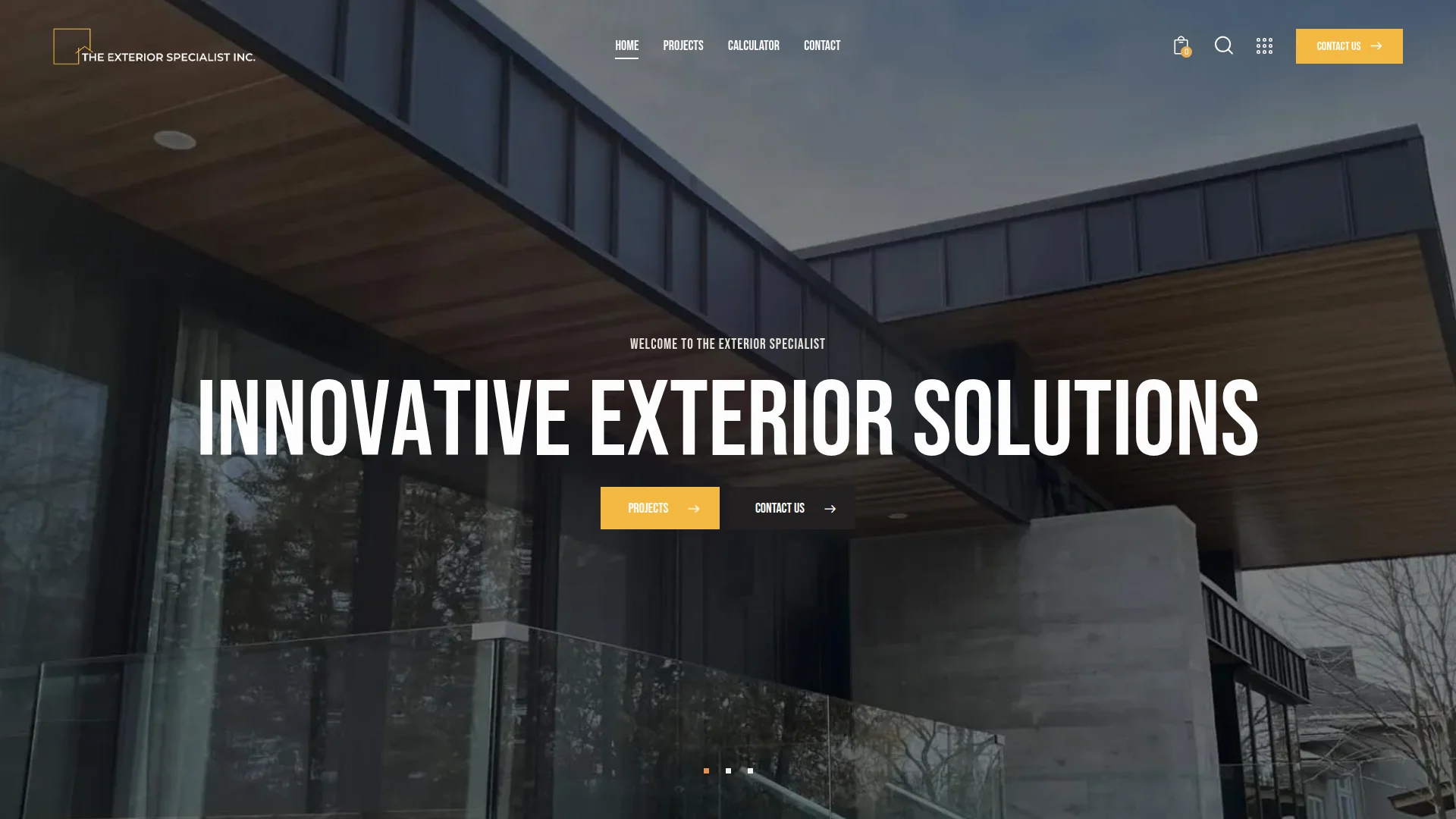 The Exterior Specialist website with a modern building clad in dark steel.